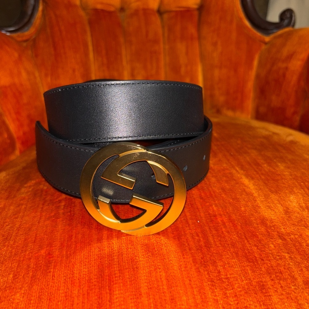 Authentic Gucci GG Marmont Black Leather Belt Size with Gold Logo 40/100 - Picture 3 of 12